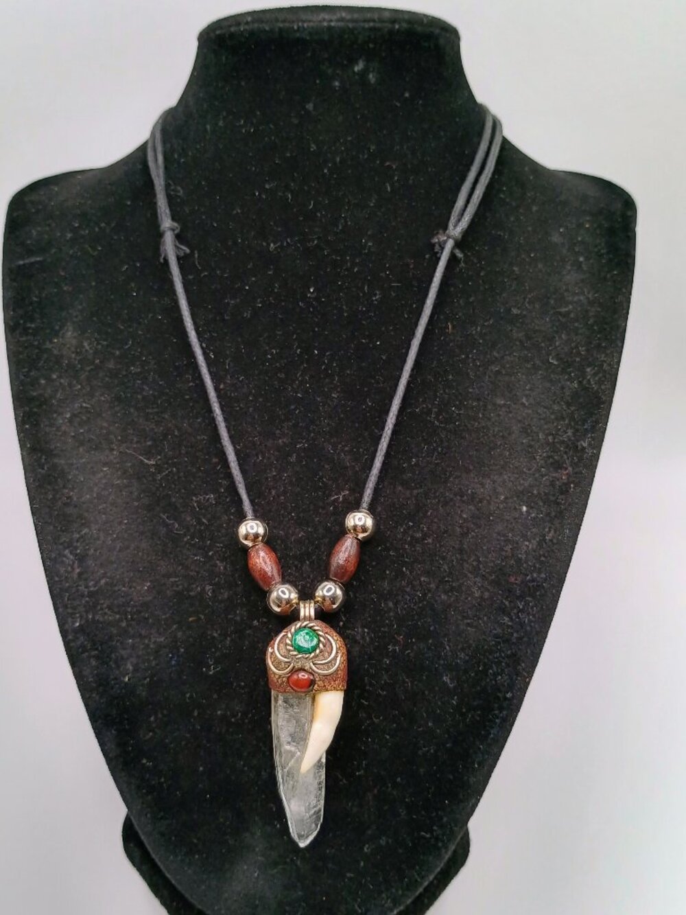 Handmade Macrame Necklace with Quartz Crystal and Sea Lion Tooth